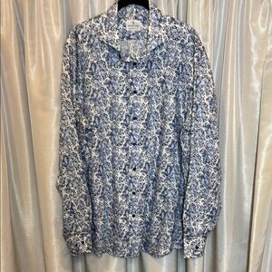 Men's Blue Paisley Emanuel Berg Modern Fit button down shirt, summer casual